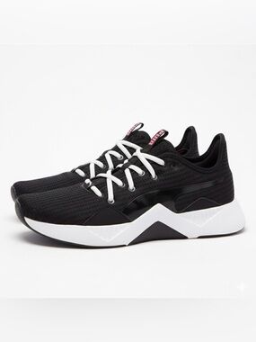 Puma | Softfoam Black and White Athletic Sneakers With Pink Accents